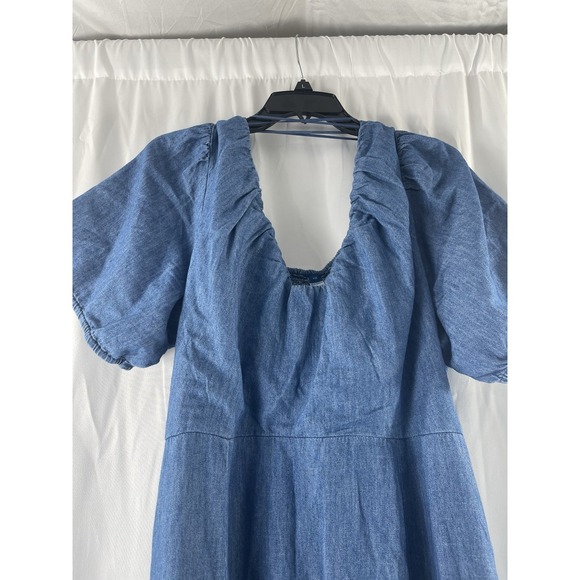 Old Navy Puff Sleeve Chambray Denim Dress XXL Prairie Western Cottage Cowgirl - Picture 4 of 13